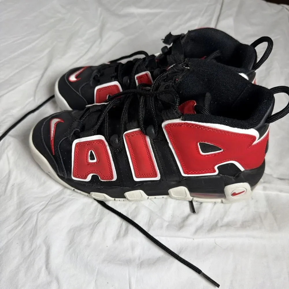 Nike Air More Uptempo Men's Mid Top Lace-Up Sneakers Black/Red/White Youth 7